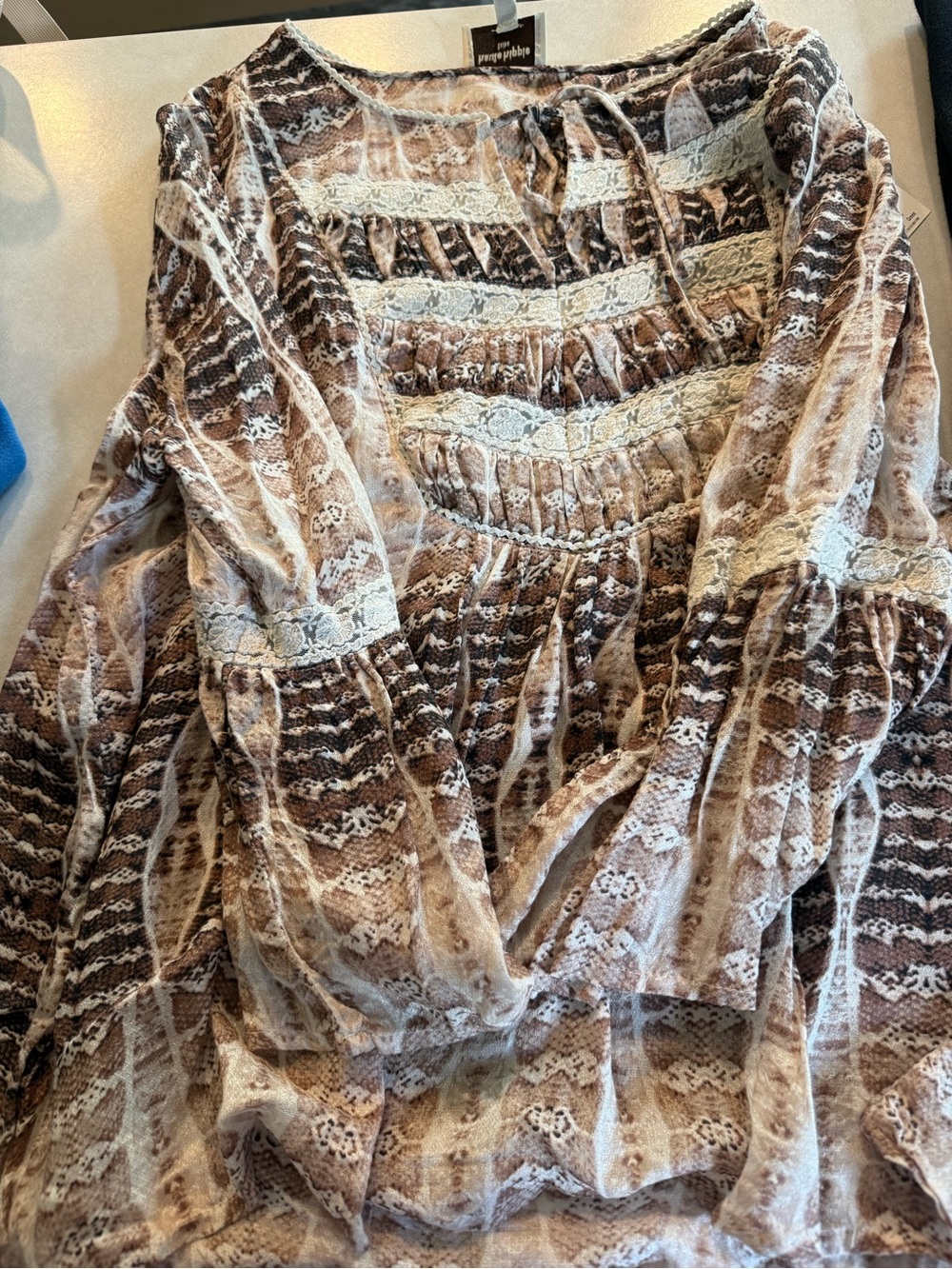 Haute Hippie Brown and Cream Patterned Peasant Tunic
